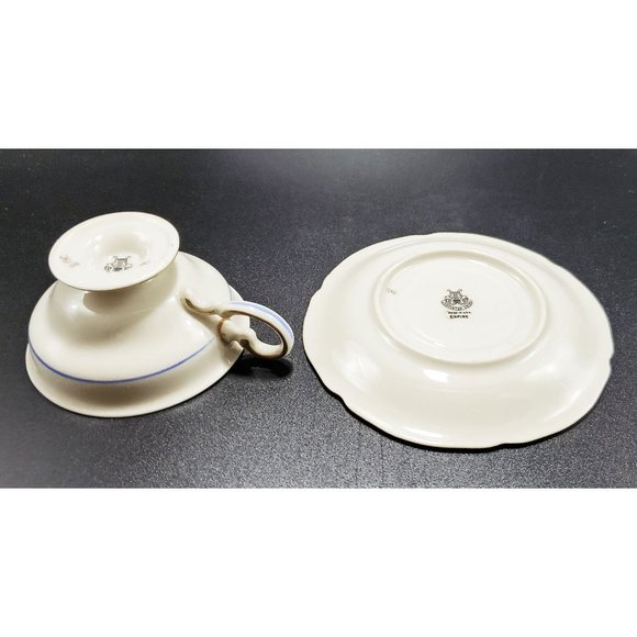 Castleton China Vintage EMPIRE Footed Tea Cup & Saucer Set Blue Wreath Gold Trim - Picture 6 of 10
